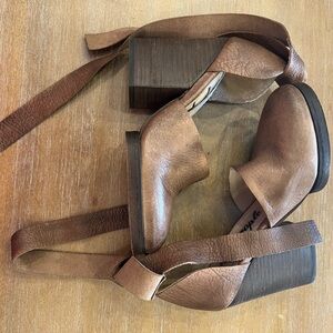 Free People Brown Leather Block Heel Wrap Sandals